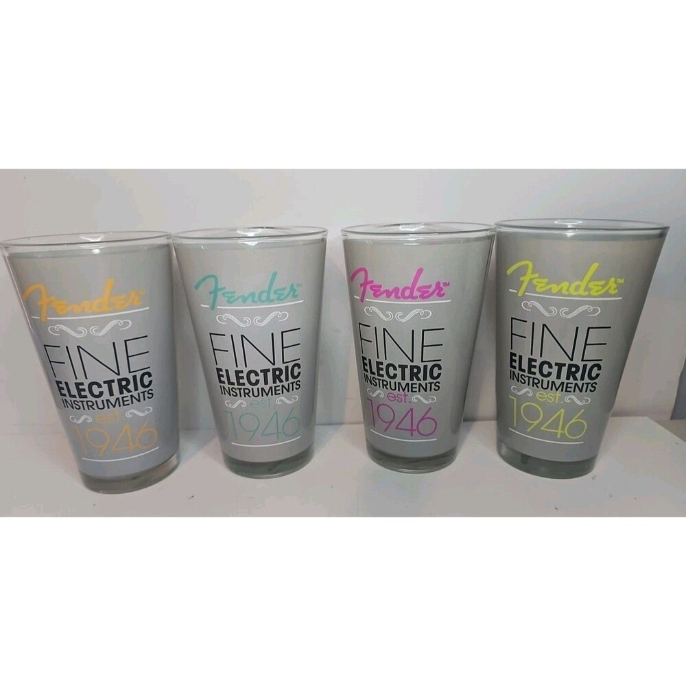 Fender Guitar Pint Glass Set 4 Neon Double Sided Graphic Retro